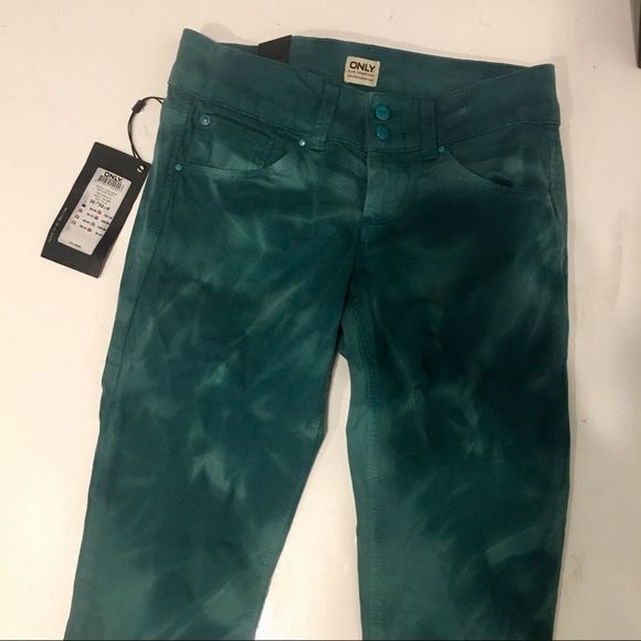 NWT ASOS TEAL TIE DYE STRETCH SKINNY JEANS - Picture 1 of 7